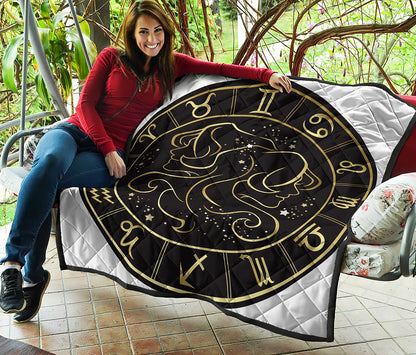 Gold And Black Gemini Sign Print Quilt
