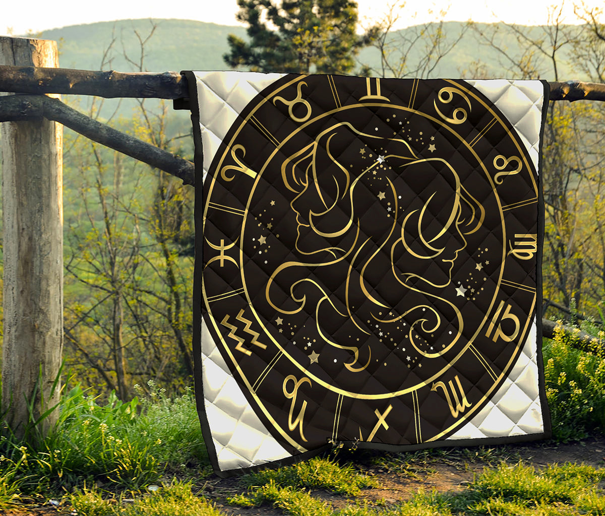 Gold And Black Gemini Sign Print Quilt