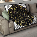Gold And Black Gemini Sign Print Quilt