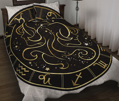 Gold And Black Gemini Sign Print Quilt Bed Set