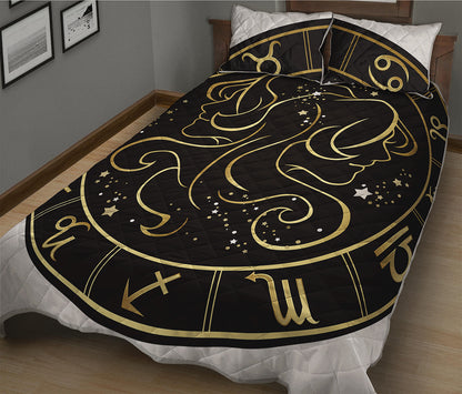 Gold And Black Gemini Sign Print Quilt Bed Set
