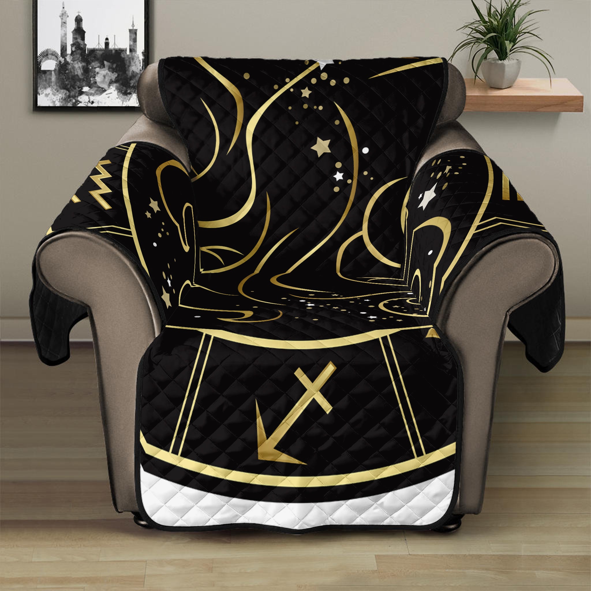 Gold And Black Gemini Sign Print Recliner Protector