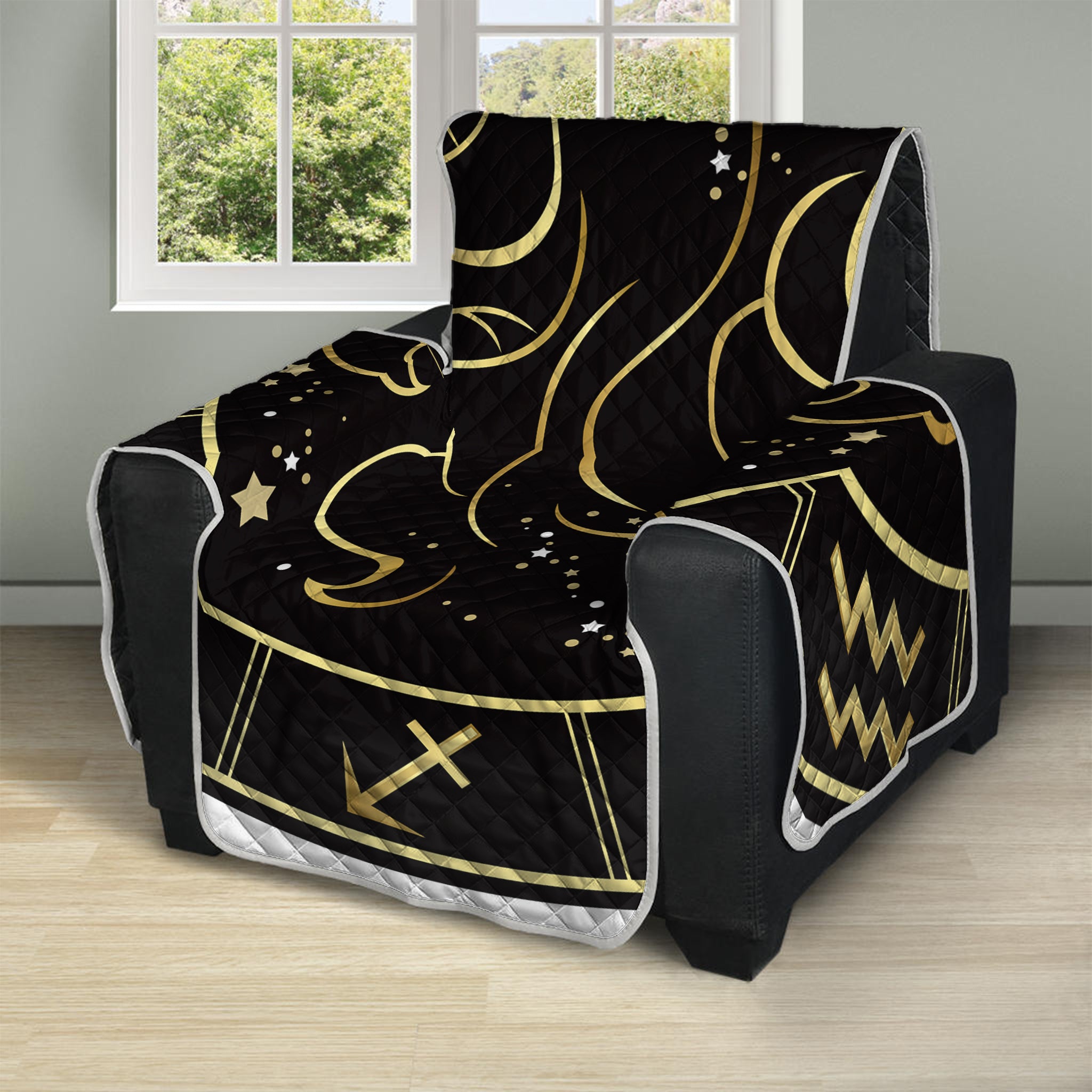 Gold And Black Gemini Sign Print Recliner Protector