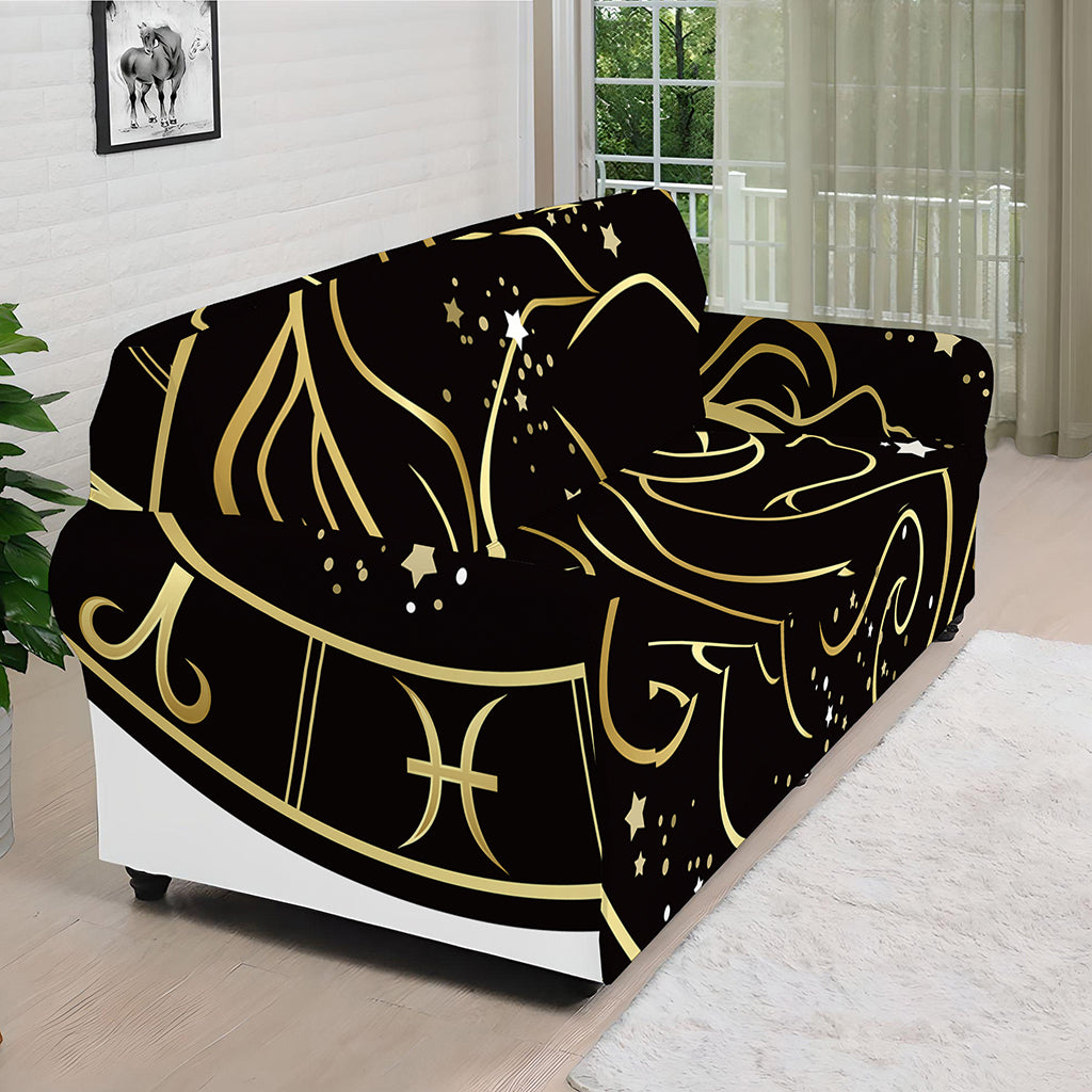 Gold And Black Gemini Sign Print Sofa Cover