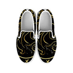 Gold And Black Gemini Sign Print White Slip On Shoes