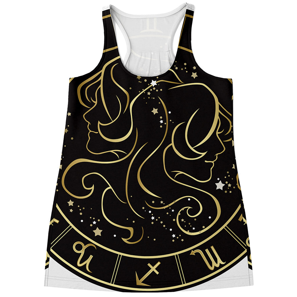 Gold And Black Gemini Sign Print Women's Racerback Tank Top