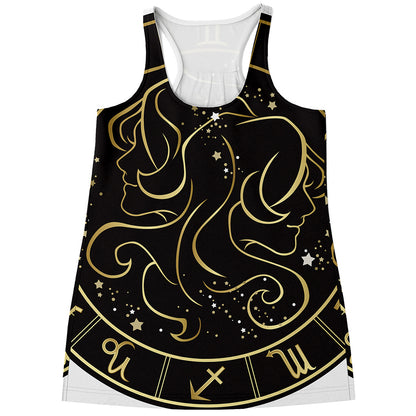 Gold And Black Gemini Sign Print Women's Racerback Tank Top
