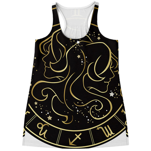 Gold And Black Gemini Sign Print Women's Racerback Tank Top