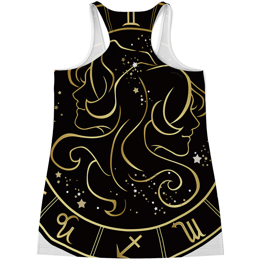 Gold And Black Gemini Sign Print Women's Racerback Tank Top