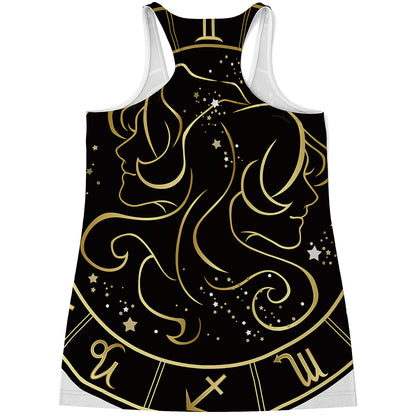 Gold And Black Gemini Sign Print Women's Racerback Tank Top