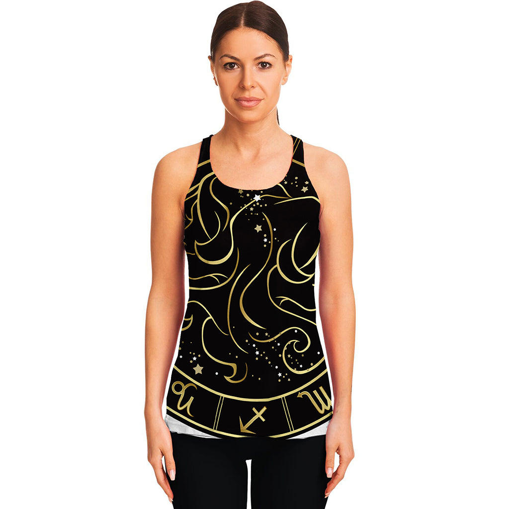 Gold And Black Gemini Sign Print Women's Racerback Tank Top
