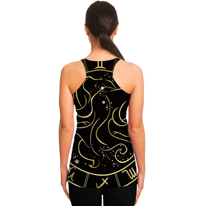 Gold And Black Gemini Sign Print Women's Racerback Tank Top