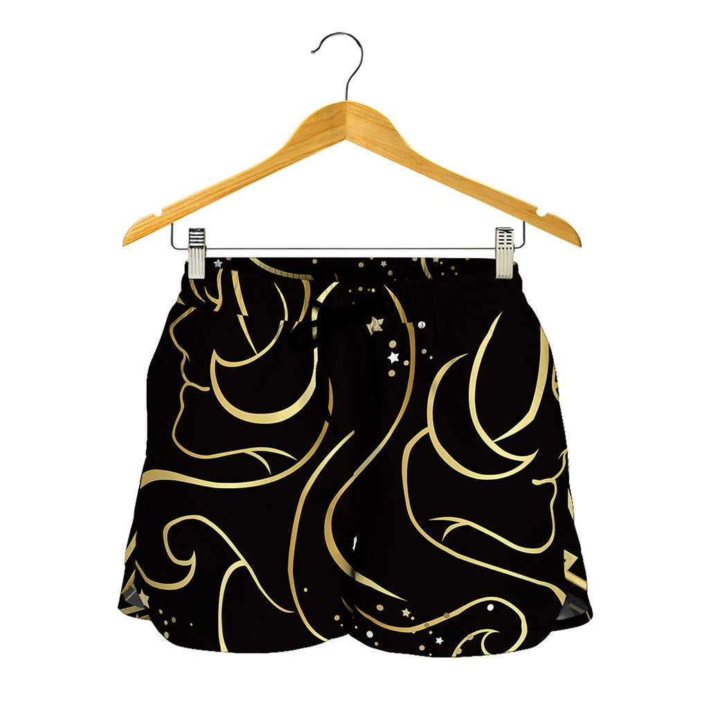 Gold And Black Gemini Sign Print Women's Shorts