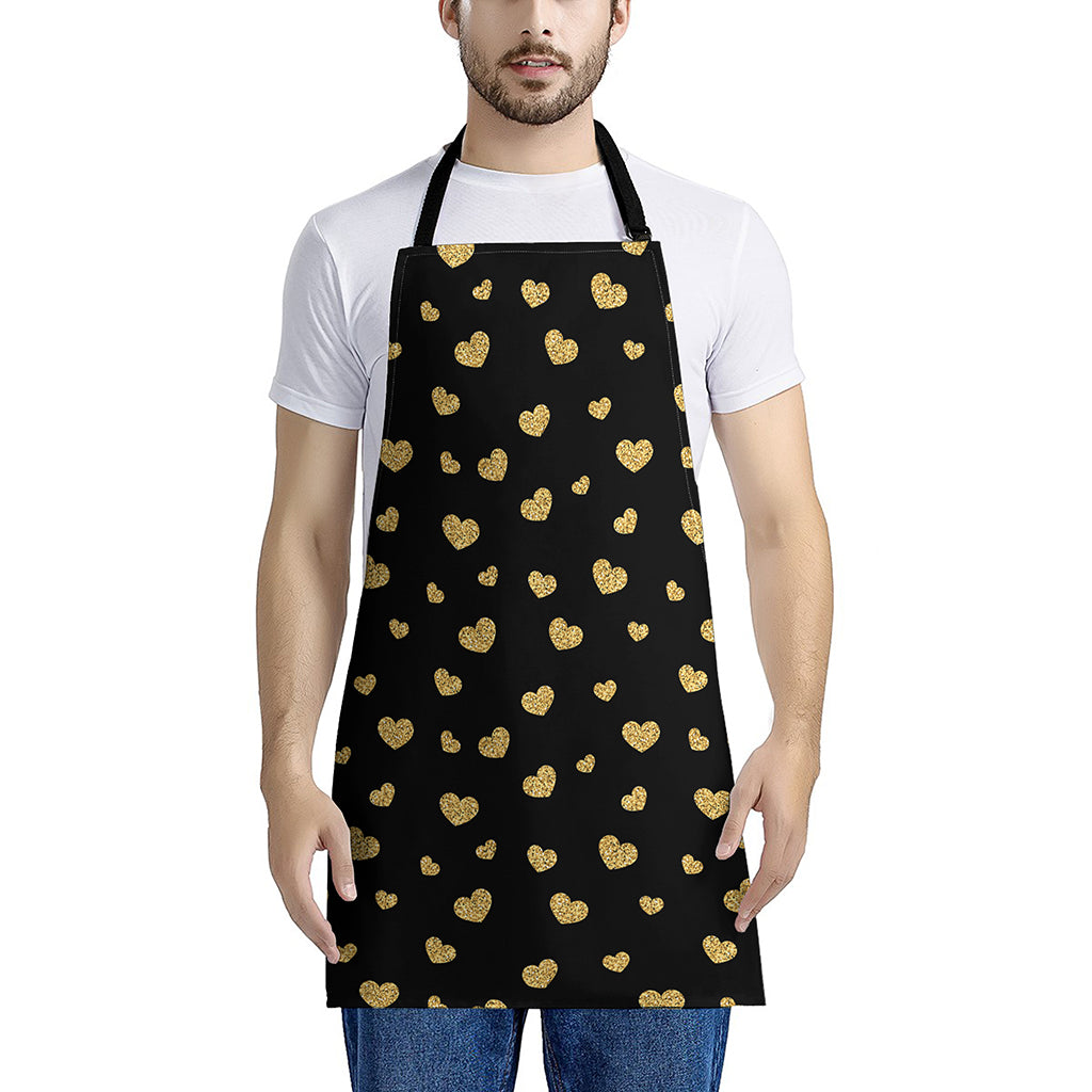 Gold And Black Heart Pattern Print Apron