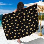 Gold And Black Heart Pattern Print Beach Sarong Wrap