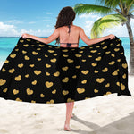 Gold And Black Heart Pattern Print Beach Sarong Wrap