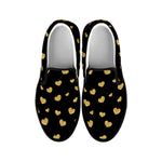 Gold And Black Heart Pattern Print Black Slip On Shoes