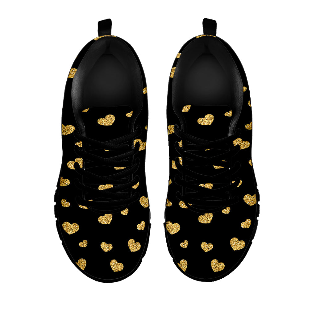 Gold And Black Heart Pattern Print Black Sneakers