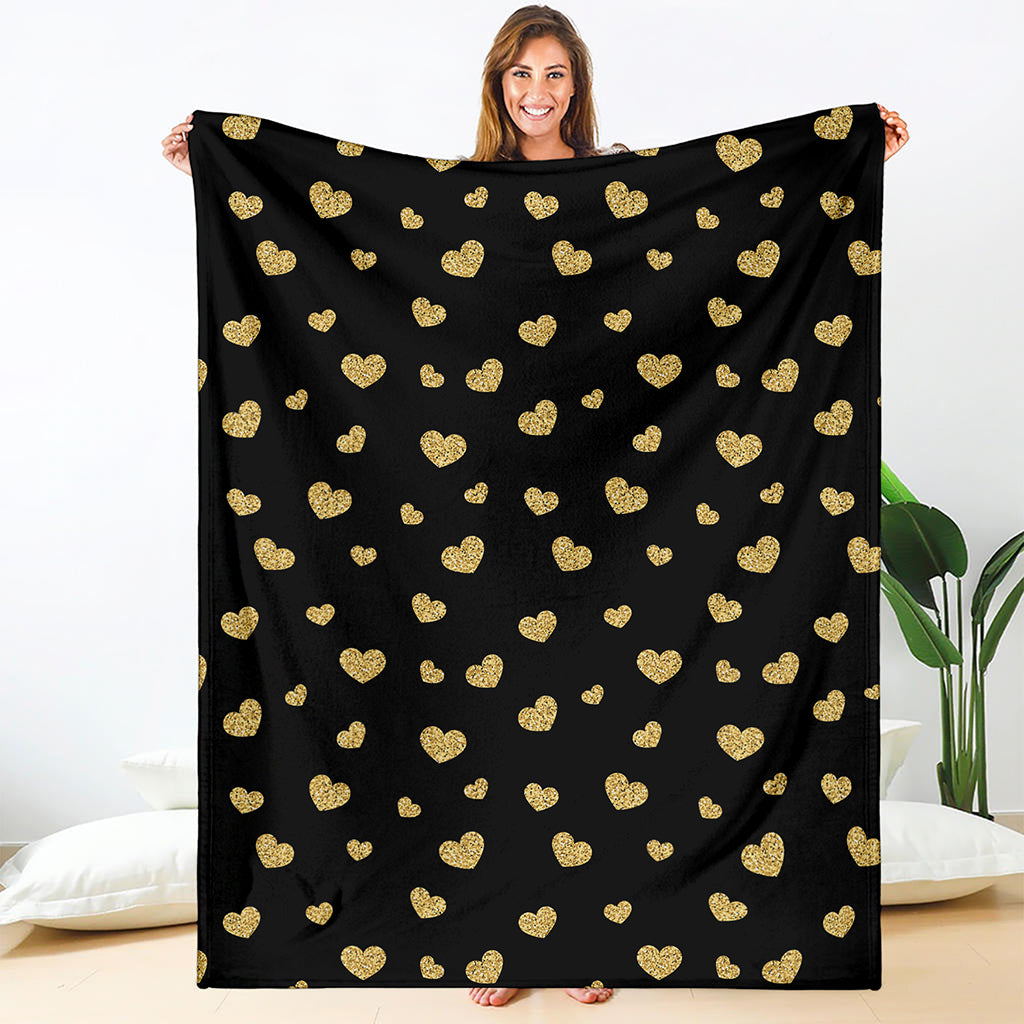 Gold And Black Heart Pattern Print Blanket