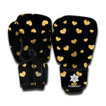 Gold And Black Heart Pattern Print Boxing Gloves