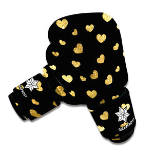 Gold And Black Heart Pattern Print Boxing Gloves