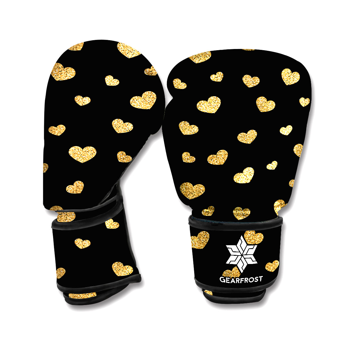 Gold And Black Heart Pattern Print Boxing Gloves