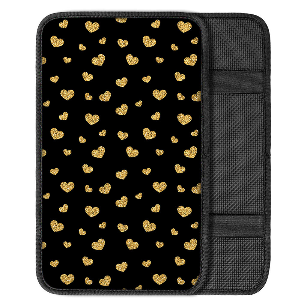 Gold And Black Heart Pattern Print Car Center Console Cover