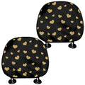 Gold And Black Heart Pattern Print Car Headrest Covers