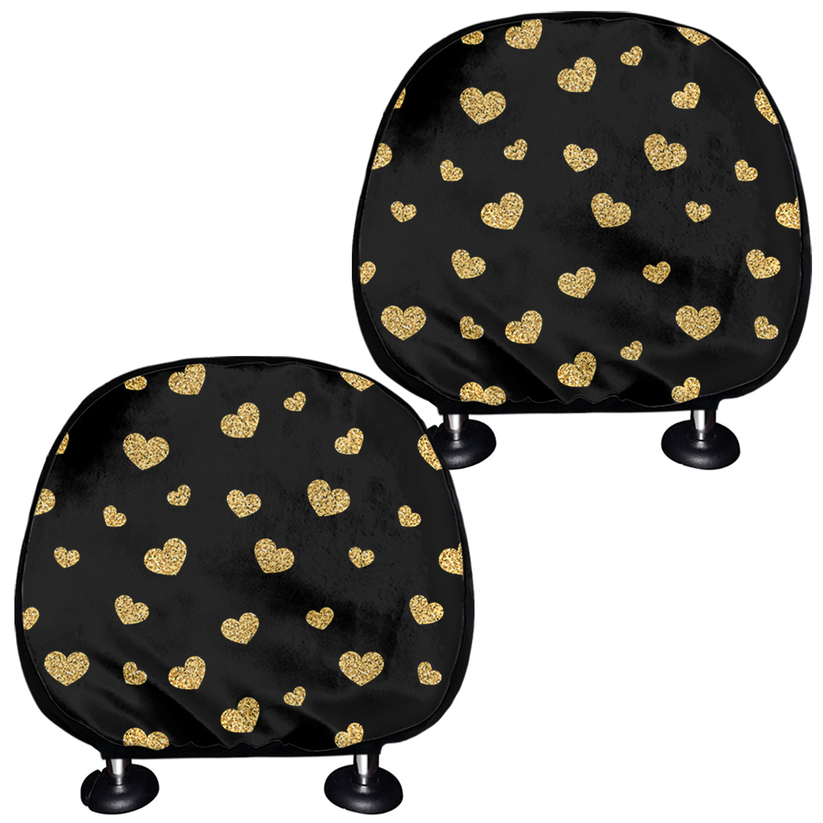 Gold And Black Heart Pattern Print Car Headrest Covers