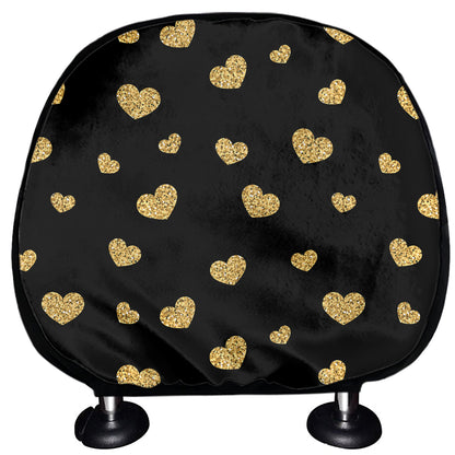 Gold And Black Heart Pattern Print Car Headrest Covers