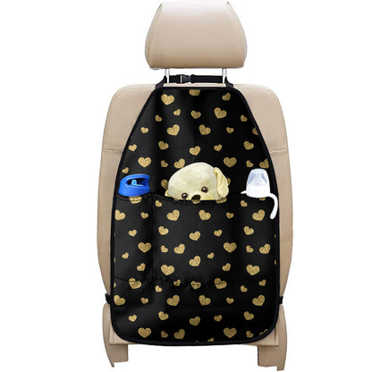 Gold And Black Heart Pattern Print Car Seat Organizers