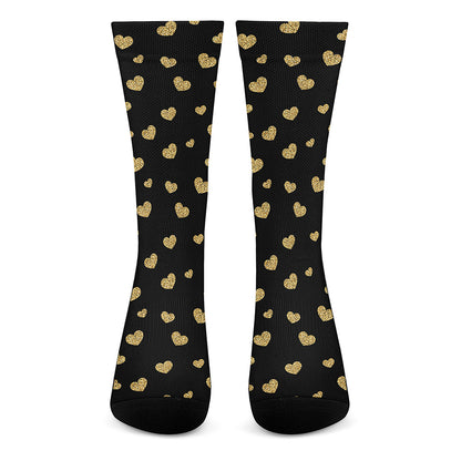 Gold And Black Heart Pattern Print Crew Socks