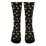 Gold And Black Heart Pattern Print Crew Socks