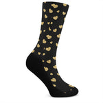 Gold And Black Heart Pattern Print Crew Socks