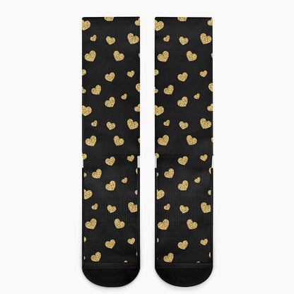 Gold And Black Heart Pattern Print Crew Socks