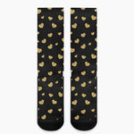 Gold And Black Heart Pattern Print Crew Socks