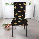 Gold And Black Heart Pattern Print Dining Chair Slipcover