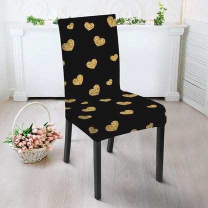 Gold And Black Heart Pattern Print Dining Chair Slipcover