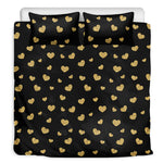 Gold And Black Heart Pattern Print Duvet Cover Bedding Set
