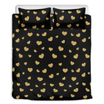 Gold And Black Heart Pattern Print Duvet Cover Bedding Set