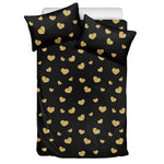 Gold And Black Heart Pattern Print Duvet Cover Bedding Set