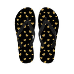 Gold And Black Heart Pattern Print Flip Flops