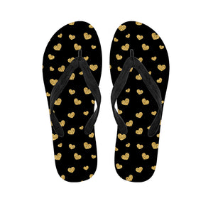 Gold And Black Heart Pattern Print Flip Flops