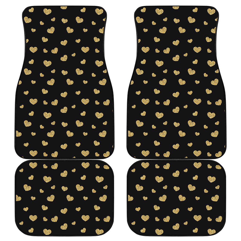 Gold And Black Heart Pattern Print Front and Back Car Floor Mats