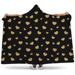 Gold And Black Heart Pattern Print Hooded Blanket