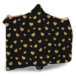 Gold And Black Heart Pattern Print Hooded Blanket