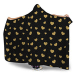 Gold And Black Heart Pattern Print Hooded Blanket