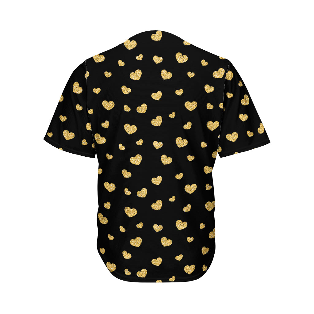 Gold And Black Heart Pattern Print Men's Baseball Jersey