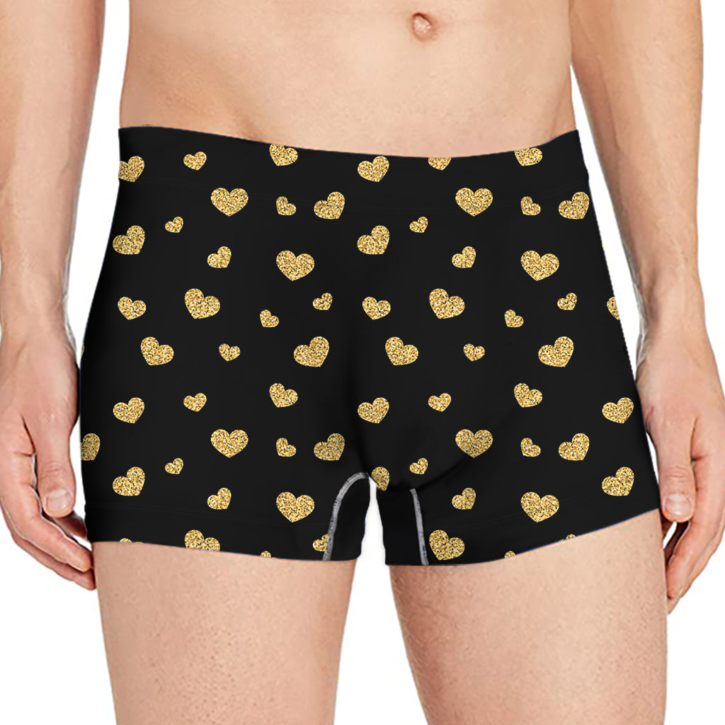 Gold And Black Heart Pattern Print Men's Boxer Briefs