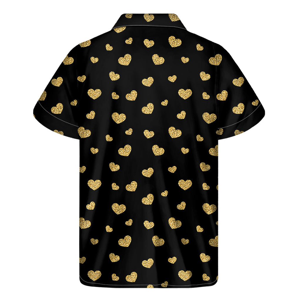 Gold And Black Heart Pattern Print Men's Short Sleeve Shirt